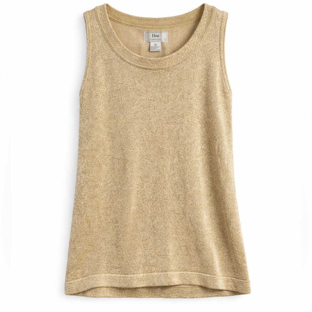 Lisa International Gold Sleeveless Sparkly Knit Sweater | Size Medium